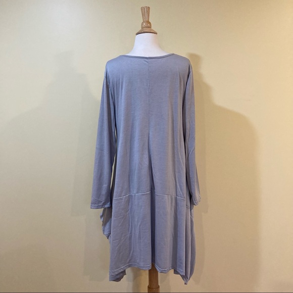 Trapeze Swing Long Sleeve Tunic Dress With Pockets Silver Grey - Picture 6 of 6